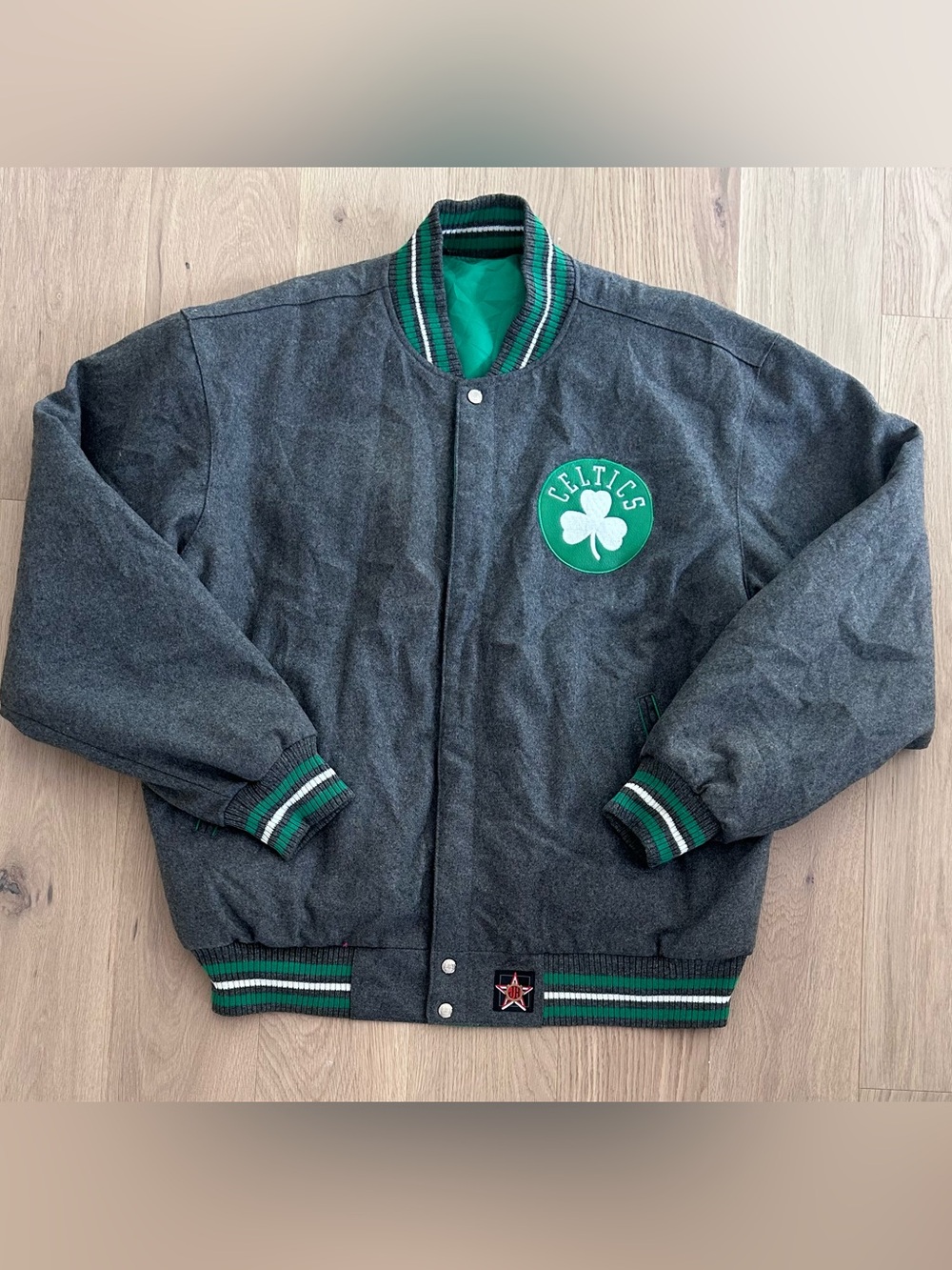 JH Design Boston Celtics Reversible Wool Varsity Bomber Jacket
